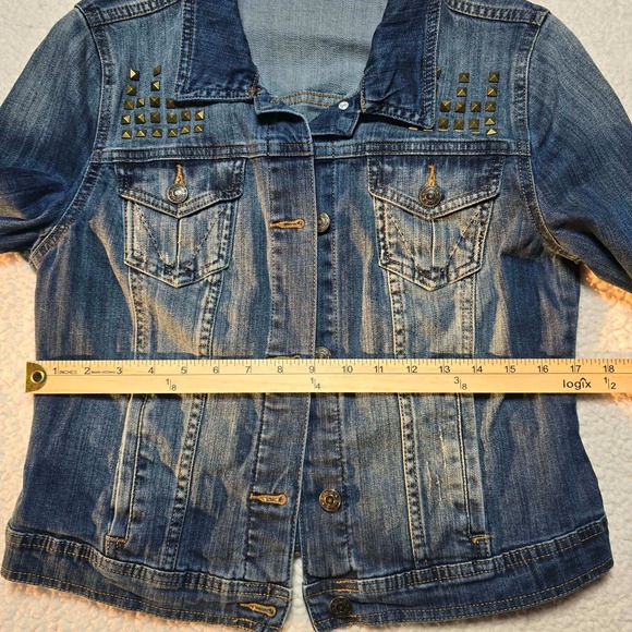 ANA A New Approach Womens Denim Jacket Medium Blue Studded Trucker Jean Jacket M - Picture 11 of 13